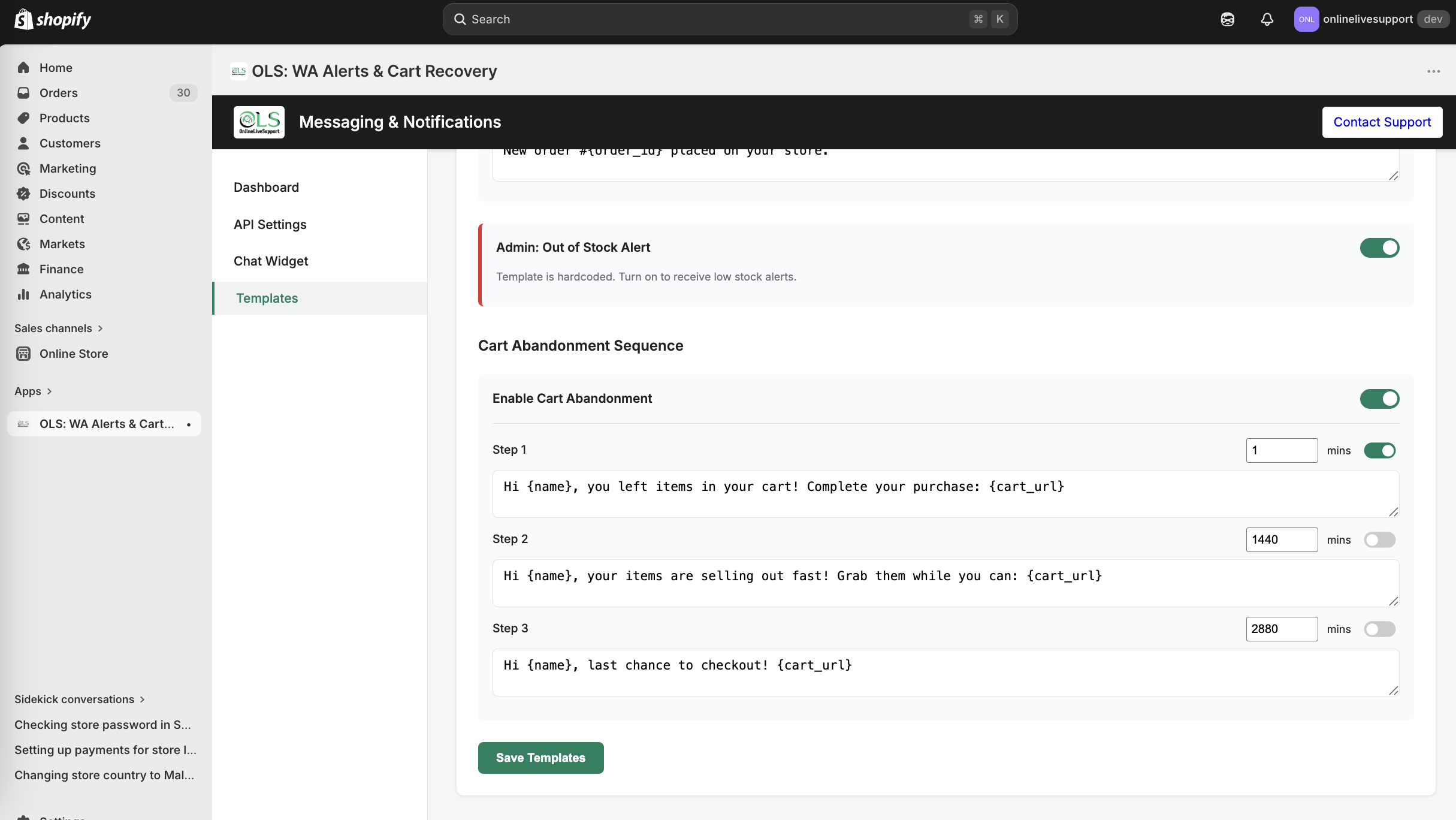 Shopify WhatsApp abandoned cart automation